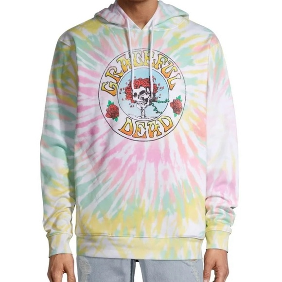 Grateful Dead Tie Dye Pink Green Yellow Men’s Hoodie Crewneck Drawstring Sz XL - Picture 1 of 6
